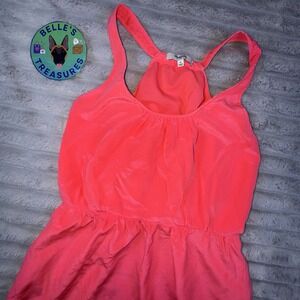 Madewell Women's 0 Coral Pink 100% Silk Tank Empire Waist Mini Dress Iridescent